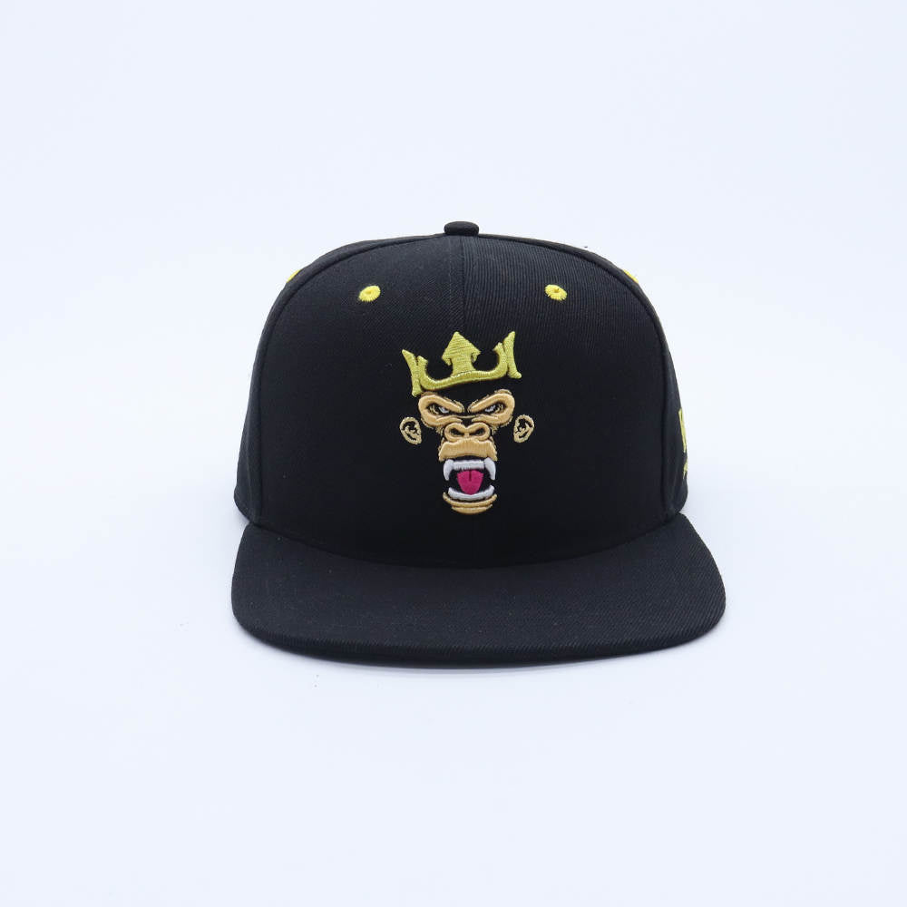 King of the Jungle Gorilla Snapback Hat - Black Embroidered Gorilla Cap with Crown | Streetwear & Hip Hop Style