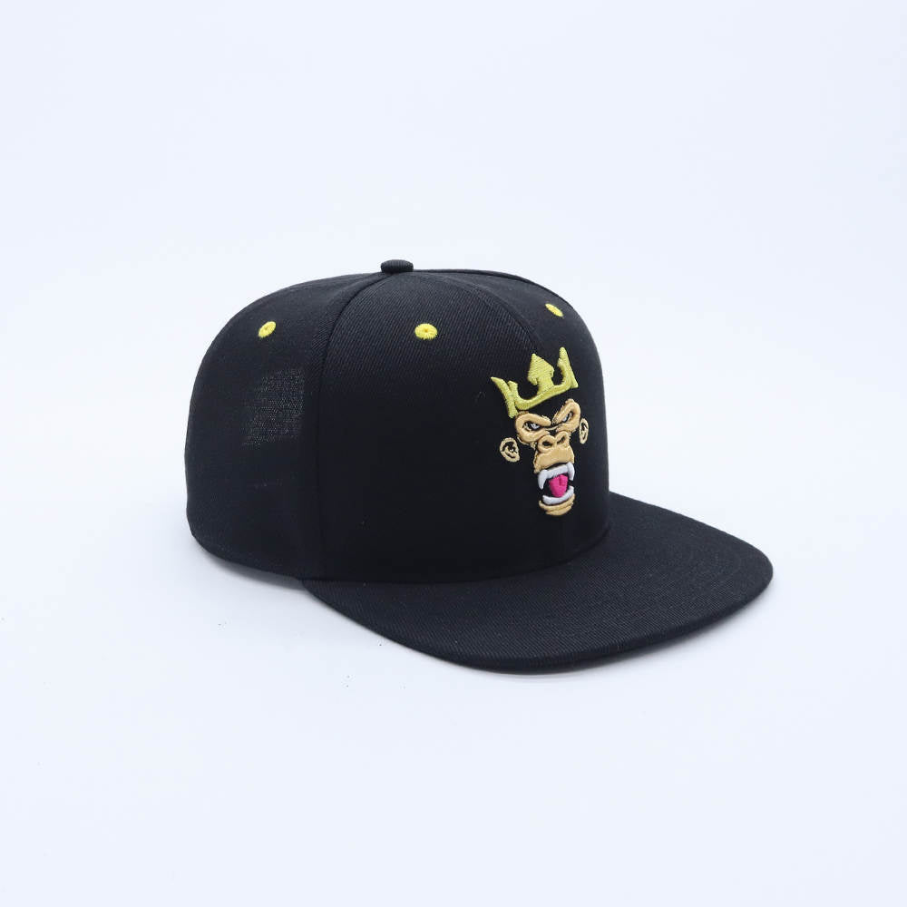 King of the Jungle Gorilla Snapback Hat - Black Embroidered Gorilla Cap with Crown | Streetwear & Hip Hop Style
