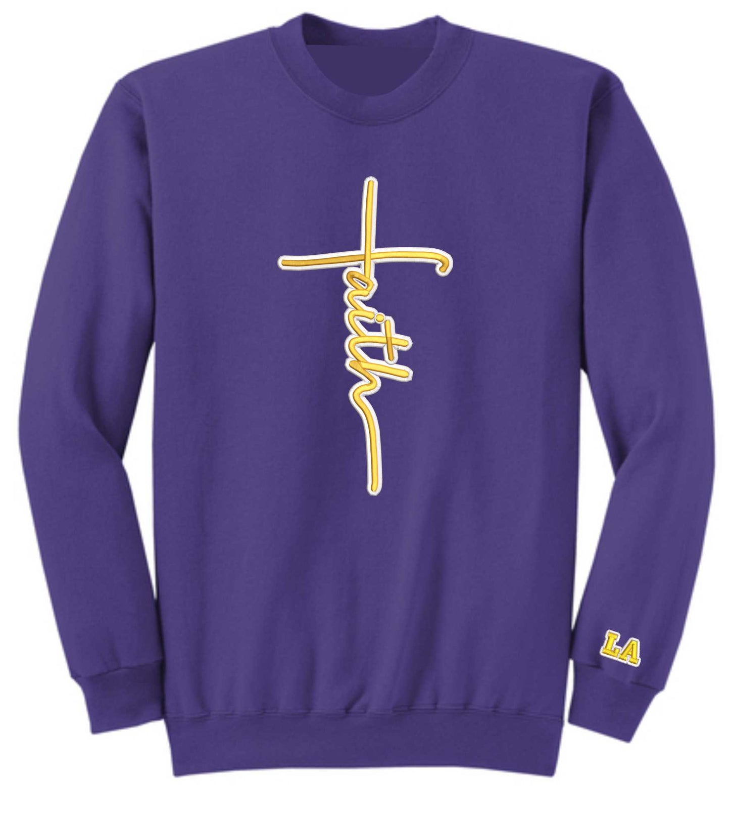 Los Angeles Faith  Purple & Gold 3D Embroidered Crewneck
