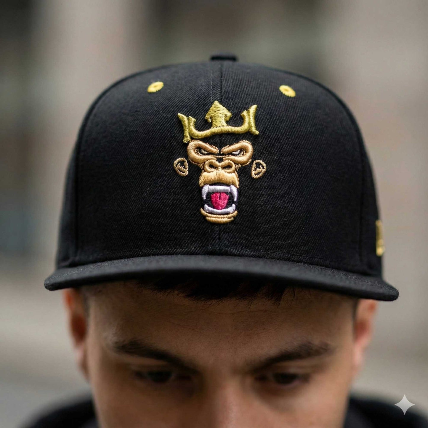 King of the Jungle Gorilla Snapback Hat - Black Embroidered Gorilla Cap with Crown | Streetwear & Hip Hop Style