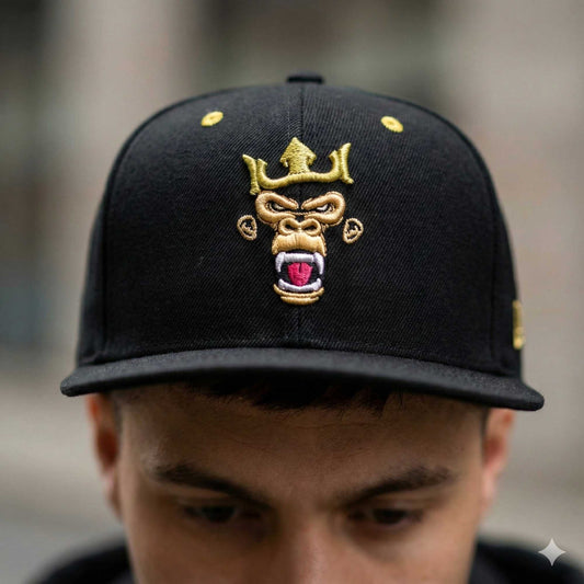 King of the Jungle Gorilla Snapback Hat - Black Embroidered Gorilla Cap with Crown | Streetwear & Hip Hop Style